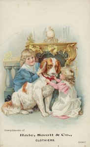 Children Playing with Large Dog by American School