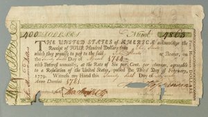Continental Loan Office Certificate Number 4863 Signed by Treasurer Francis Hopkinson, 26 March 1781