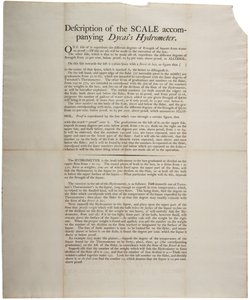 Description of the Scale of accompanying Dycass Hydrometer, 1790 by American School