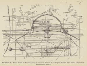 Fac-simile of a Pencil Sketch by Ericsson, giving a Transverse Section of his Original Monitor (engraving) by American School