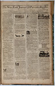 Front Page of the New York Journal and Patriot Register, 21st August 1793