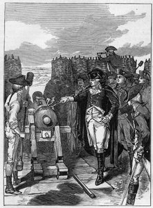 General George Washington and the first firing of the canon at the Siege of Yorktown in 1781