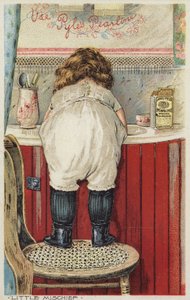 Girl Leaning Over Sink Little Mischief by American School