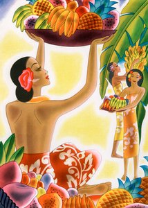 Hawaiian Women Harvesting Fruit