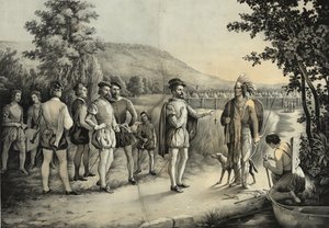 Jacques Cartier, His First Interview with the Indians at Hochelaga Now Montreal in 1535 by American School