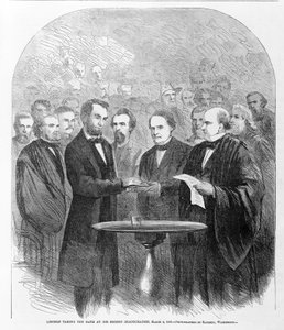 Lincoln Taking the Oath at His Second Inauguration, March 4, 1865, Published 1865 by American School