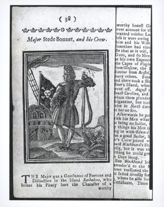 Major Stepe Bonnet, page 38 from Histories and Lives of All the Most Notorious Pirates and their Crews, London, 1725 by American School