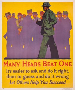 Many Heads Beat One; a 1929 work incentive poster by American School