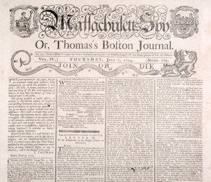 Masthead of the Massachusetts Spy 7th July 1774