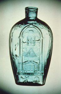 Mould-blown masonic flask, Keene (Marlboro St.) Glassworks