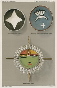 Native American Shields - Shield with Star Symbol, Soyaluna Shield with Unknown Symbol, Symbolic Sun Shield by American School