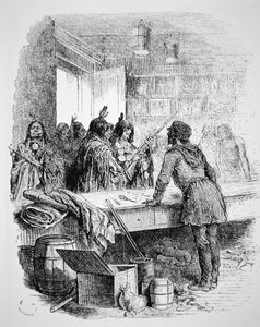 Native American warriors trading for guns