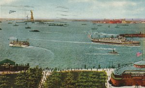 New York Harbor from the Battery, Showing Statue of Liberty and Ellis Island