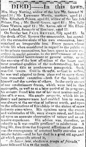 Obituary Page from the Boston Intelligencer, 16th May 1818 by American School