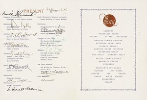 Printed Menu Signed by Winston Churchill and Franklin D. Roosevelt, U.S Flagship Augusta, Ship