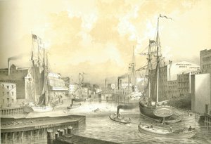 Rush Street Bridge, View from State Street, from Chicago Illustrated, with Literary Descriptions by James W. Sheahan, Published by Jevne & Almini, Chicago by American School