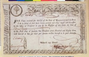 State of Massachusetts Bay Promissory Note, said to be engraved by Paul Revere by American School