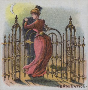 Termination - A Couple Embracing by a Garden Gate at the End of a Day by American School