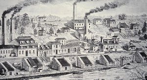 The Du Pont Powder Plant, on the Brandywine River (line engraving)
