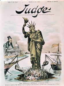The Proposed Emigrant Dumping Site, front cover of Judge, 22nd March 1890