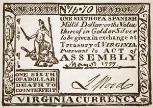 Virginia Currency, equal to one-sixth of a Spanish dollar, 1777 by American School