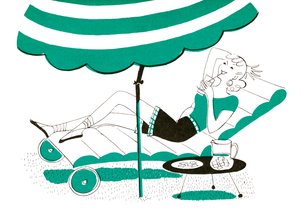 Woman Lounging on a Chaise in Her Backyard