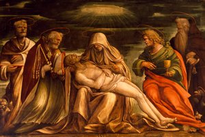 Pieta between Saints Mark, Ambrose, John the Evangelist and Antonio Abate