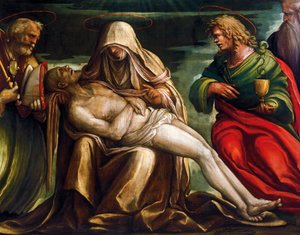 Pieta with Saint Mark, Ambrose, John the Evangelist, Saint and Antonio Abate