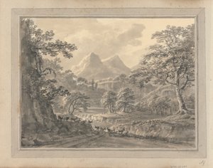 Mountainous landscape with goats by Amos Green