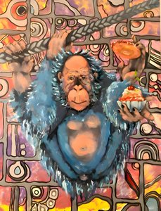 Blue Orangutan Sweet Treats by Anda Bieza