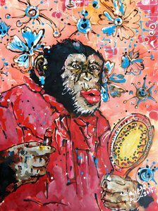 Chimpanzee Applying Lipstick by Anda Bieza