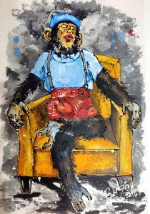 Sassy Chimp in Armchair