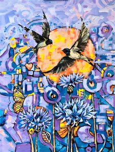 Vibrant Swallows Blue Garden