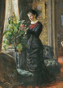Portrait of Fru Lisen Samson, Nee Hirsch, Arranging Flowers at a Window, 1881