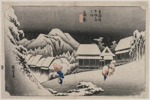 Evening Snow at Kambara number sixteen of the series Fifty-three Stations of the Tokaido, 1833