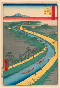 Hauling Canal Boats, Yotsugi Road from the Series One Hundred Famous Views of Edo