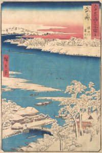 Morning after a Snowfall, the Sumida River, Musashi Province, from the series Views of..., ca. 1853 by Ando Hiroshige