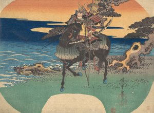 Warrior Riding Black Horse along the Sea Shore