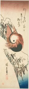 A Mandarin Duck on a Snowy Bank by Ando or Utagawa Hiroshige
