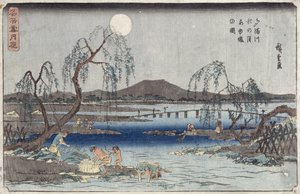 Catching Fish by Moonlight on the Tama River, from a Series 