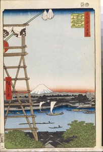 One Hundred Famous Views of Edo: Ekoin Temple in Ryogoku and Moto-Yanagi Bridge by Ando or Utagawa Hiroshige