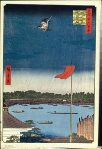 One Hundred Famous Views of Edo: Komakata Hall and Azuma Bridge by Ando or Utagawa Hiroshige