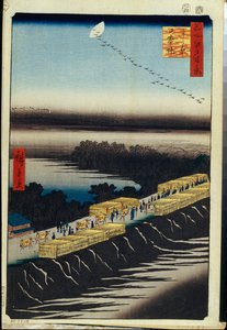 One Hundred Famous Views of Edo: Nihon Embankment and Yoshiwara by Ando or Utagawa Hiroshige