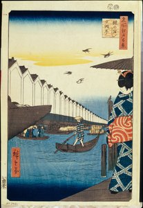 One Hundred Famous Views of Edo: Yoroi no watashi Koami-cho by Ando or Utagawa Hiroshige