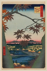 Maple Trees at Mama, Tekona Shrine and Linked Bridge by Ando or Utagawa Hiroshige