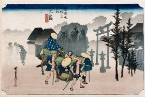 Morning Mist at Mishima by Ando or Utagawa Hiroshige