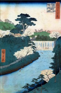 One hundred famous views of Edo: dam of the Otonashioji River by Ando or Utagawa Hiroshige
