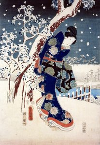 Snow Scene in the Garden of a Daimyo, part of Triptych