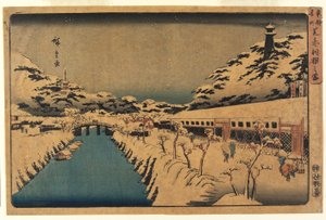 Snow at Akabane Bridge in Shiba, 1844-45 by Ando or Utagawa Hiroshige