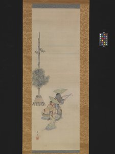 Two Women With Hats Dancing by Ando or Utagawa Hiroshige